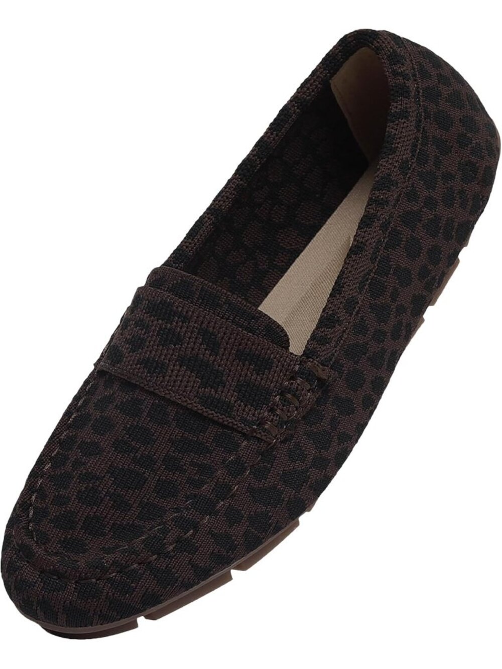 🆕Women's Brown Leopard Mesh fabric Loafer Shoes Comfortable Casual Flat Shoes